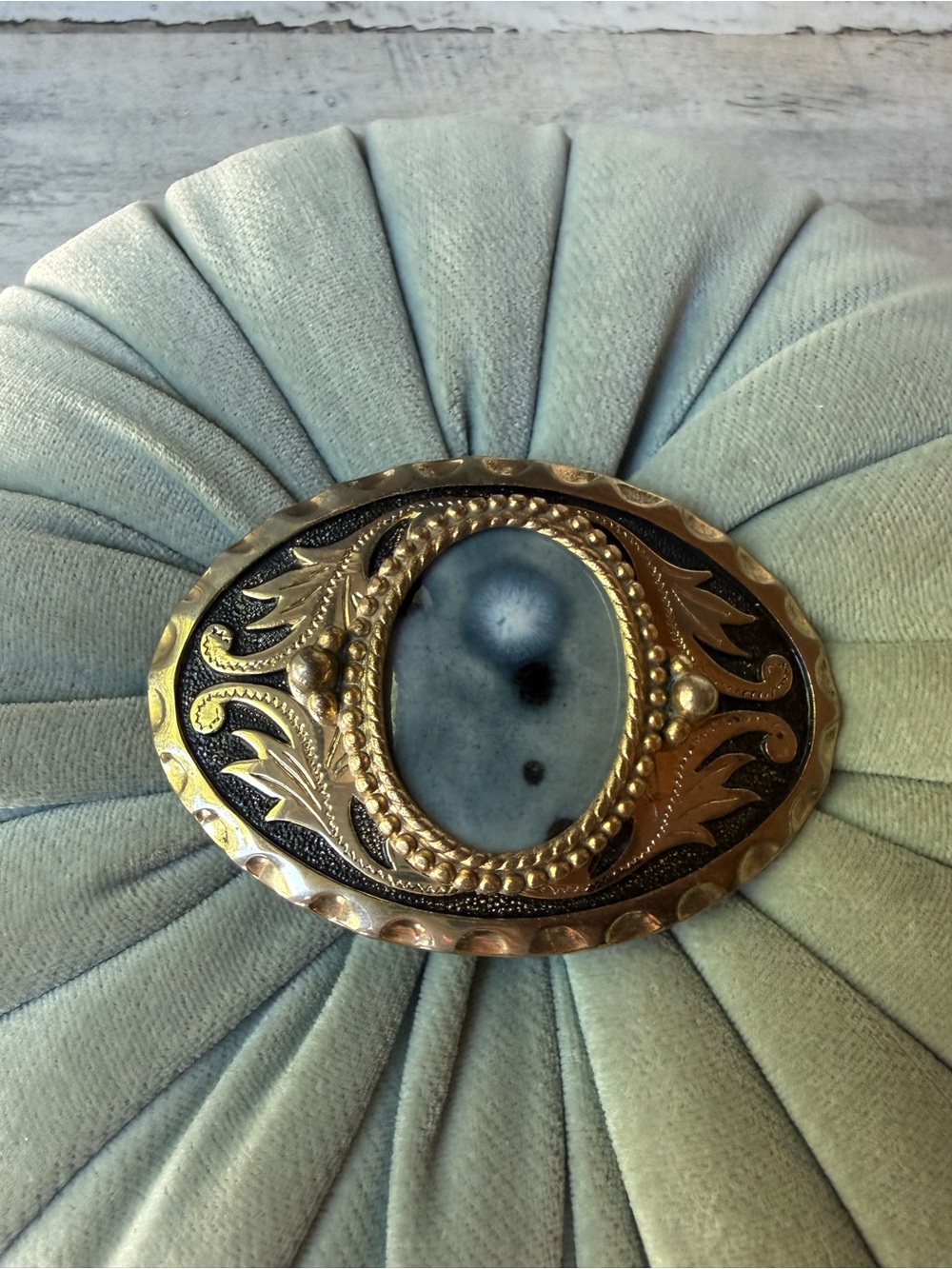 Vintage Two-Tone Western Belt Buckle Unisex Gold Tone Silver Tone Blue Accent